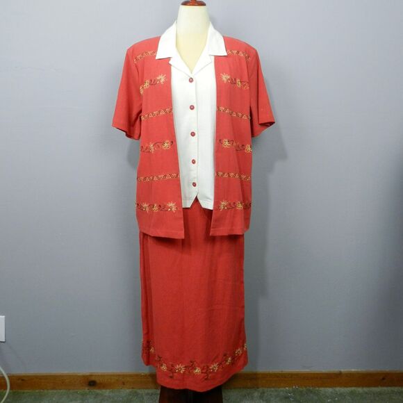 Alfred Dunner Skirt Set Size‎ 16 Embroidered Floral Modest Western Boho Granny - Picture 1 of 12